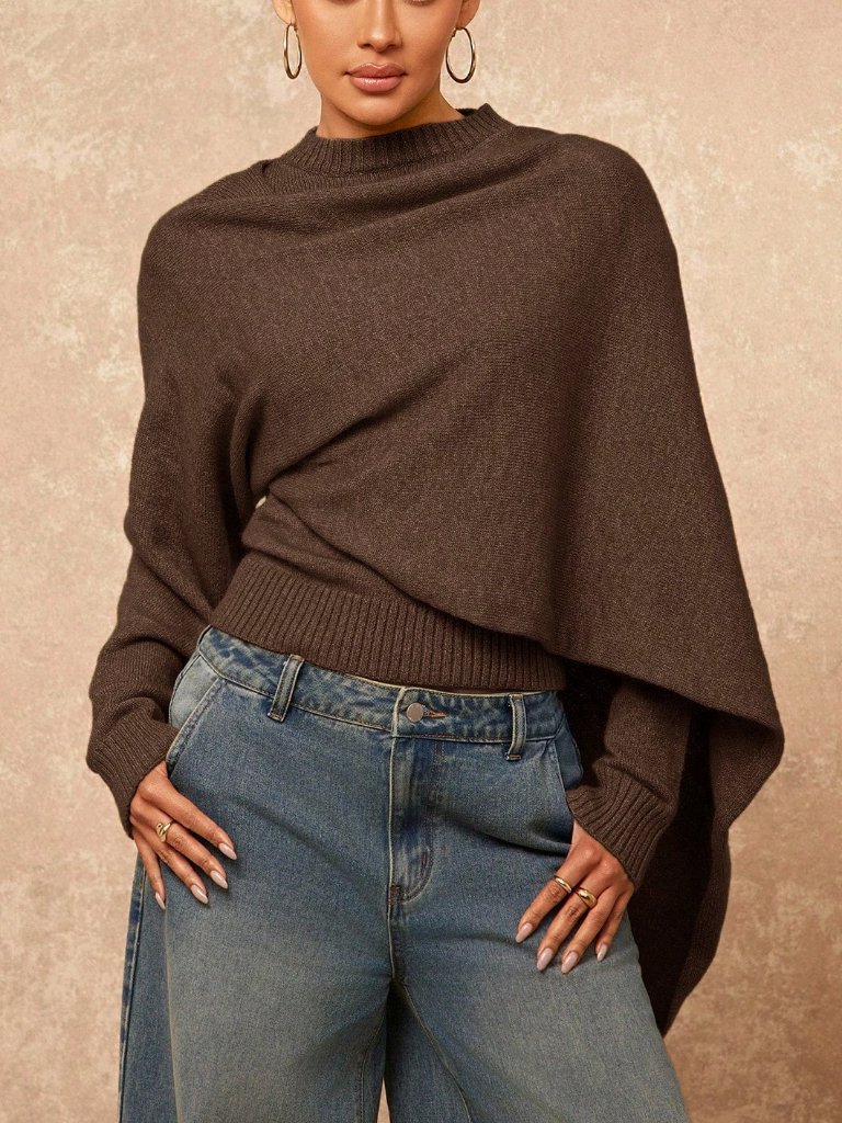 Coffee Brown Women's Elegant Dark Turtleneck Office Sweater